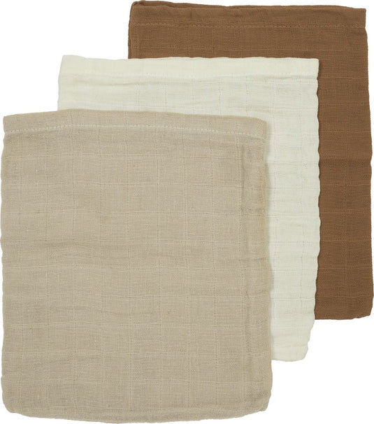 Meyco baby uni washandjes - 3-pack - hydrofiel - offwhite sand toffee - 20x17cm