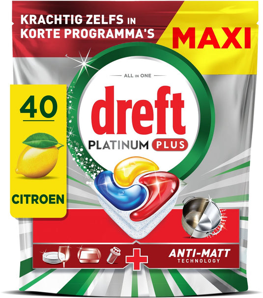 Dreft platinum plus vaatwastabletten citroen - anti-dofheidstechnologie - 40 stuks
