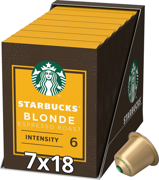 Starbucks by nespresso capsules blonde espresso roast - 7 doosjes x 18 koffiecups - voordeelverpakking