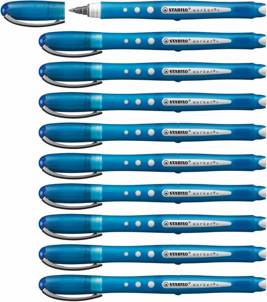 Stabilo worker+ colorful - rollerball 0.5 mm - blauw - doos 10 stuks