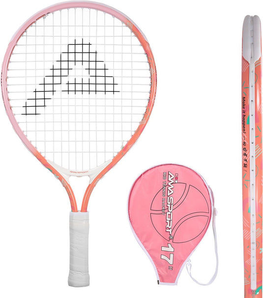 Ama sport kinder tennisracket roze 17 inch – lichtgewicht junior racket met tas – ideaal voor beginners –