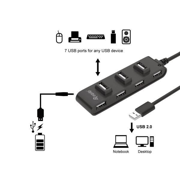 Load image into Gallery viewer, Equip 128957 7-port usb 2.0 hub, usb 2.0, usb 2.0, 480 mbit s, black

