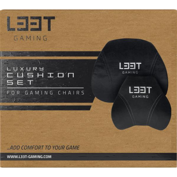 Afbeelding laden in galerijviewer, L33t gaming 160382 luxury gaming chair cushion set, memory foam, velvet, ultra-soft, black
