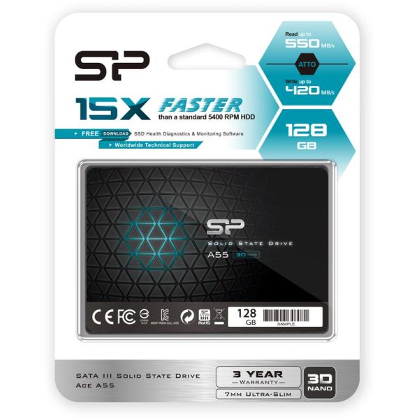 Load image into Gallery viewer, Silicon power sp128gbss3a55s25 ace a55 ssd, 128gb, 7mm 2.5inch, sata3, 3d nand, slc cache

