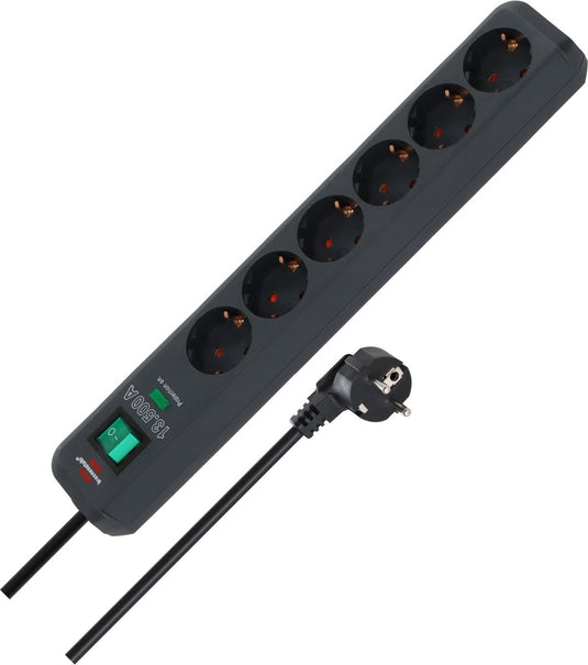 Brennenstuhl eco-line 6-voudige stekkerdoos met overspanningsbeveiliging (stekkerblok met hogere contactbescherming, schakelaar,5 m kabel) antraciet