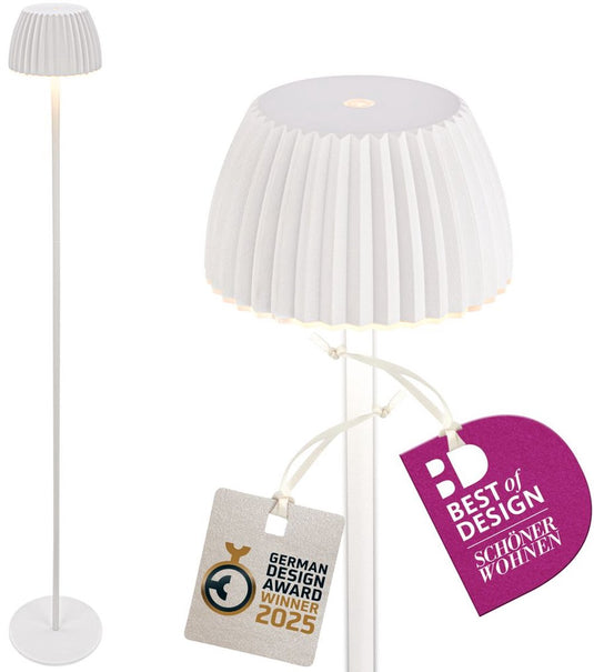 B.k.licht briloner champ - oplaadbare vloerlamp - snoerloze staande lamp - dimbaar - in hoogte verstelbaar - voor binnen en buiten - wit - ø19 x 124 cm