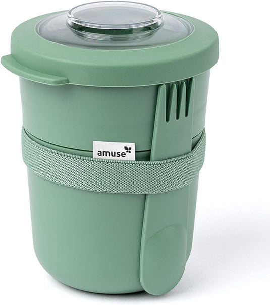 Amuse tylla duo sage lunchbox - 150ml + 450ml - yoghurt beker to go - perfect afsluitbare muesli beker met spork - lekvrije lunchpot - bpa-vrije soepbeker – groen