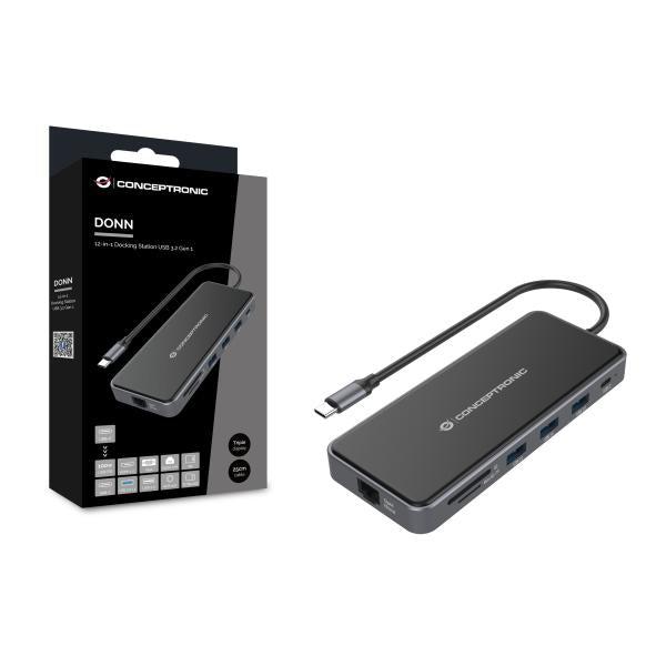 Load image into Gallery viewer, Conceptronic donn15g 12-in-1 docking station, usb 3.2 gen 1, type-c, 100 w, hdmi, vga, (micro)sd
