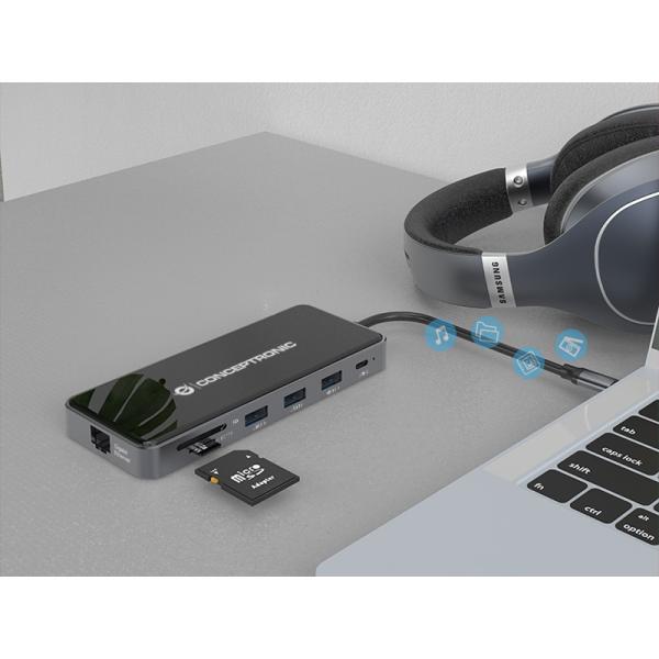 Load image into Gallery viewer, Conceptronic donn15g 12-in-1 docking station, usb 3.2 gen 1, type-c, 100 w, hdmi, vga, (micro)sd
