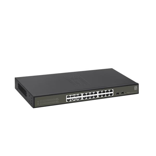 Load image into Gallery viewer, Levelone ges-2126 hilbert 26-port gigabit smart lite managed l2 switch, 24x rj45, 2x sfp, 1000 mbps
