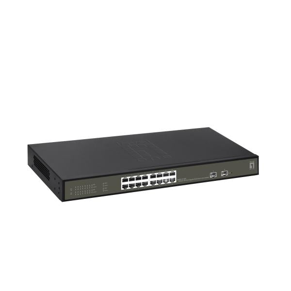 Load image into Gallery viewer, Levelone ges-2118p hilbert 18-port gigabit poe smart lite managed l2 switch, 16x poe, 230w, 2x sfp
