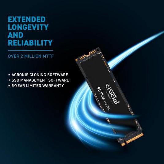 Crucial ct500p3pssd8 ct500p3ps p3 plus ssd, 500gb, m.2 pcie nvme, 3d nand, 4700 1900 mb s