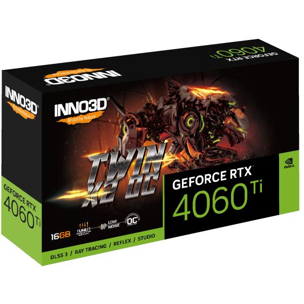 Load image into Gallery viewer, Inno3d inno3d n406t2-16d6x-178055n geforce rtx 4060 ti twin x2oc, 16gb gddr6, 128-bit, 2595, 18gbps
