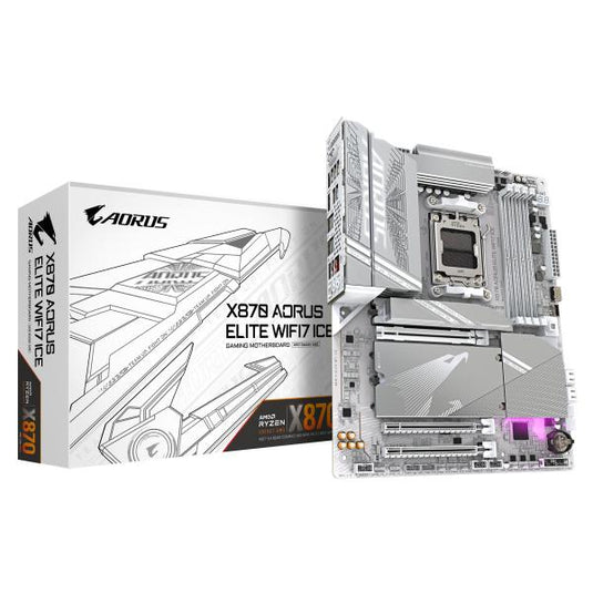 Gigabyte x870 aorus elite wifi7 ice socket am5 moederbord (zilver, raid, 2,5gb-lan, wi-fi 7, bt, sound, atx)