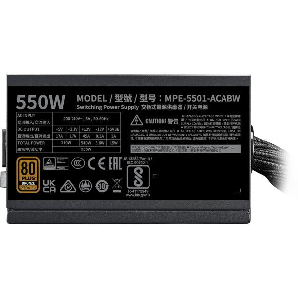 Load image into Gallery viewer, Cooler master mpe-5501-acabw-3beu mwe bronze v3 psu, atx, 550w, quiet hdb fan

