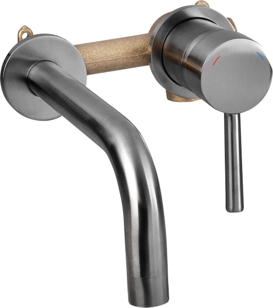 Differnz muurkraan gun metal - inbouw wastafelkraan - mengkraan koud en warm - hendel rechts