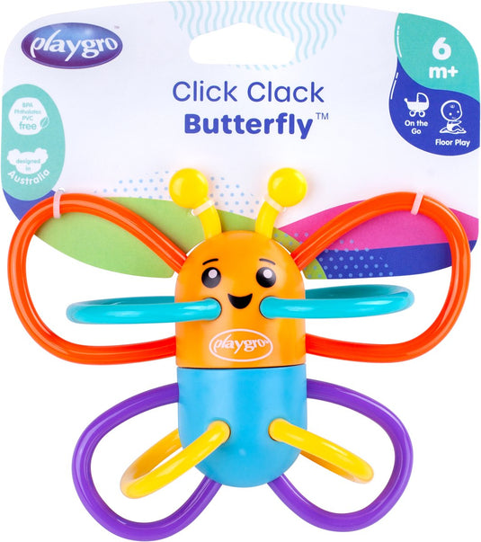 Playgro click clack butterfly rammerlaar - bijtrammelaar - bijtring - baby speelgoed - bijtspeeltje - grijpspeelgoed - speeltje - baby rammelaar- met geluid