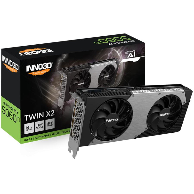 Load image into Gallery viewer, Inno3d n506t2-16d7-191073n geforce rtx 5060 ti twin x2 16gb, 16 gb, gddr7, 128-bit, 448 gb s, pcie5
