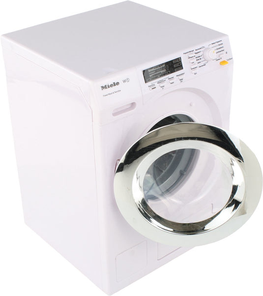 Klein toys miele wasmachine - 18,5x26x18 cm - incl. roterende trommel, watertoevoer, waterafvoer en geluidseffecten - wit