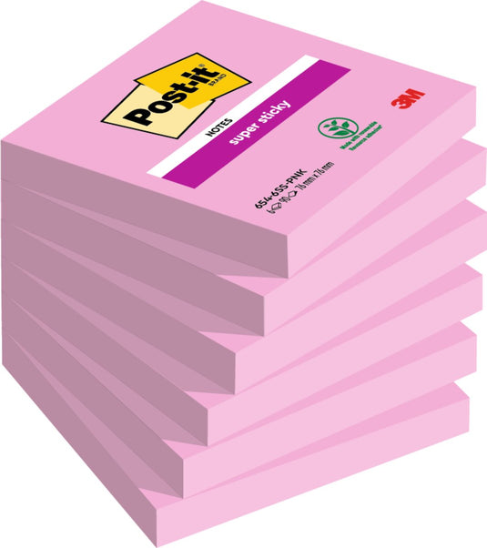 Post-it memoblok 654 super sticky 76x76mm roze 90 vel