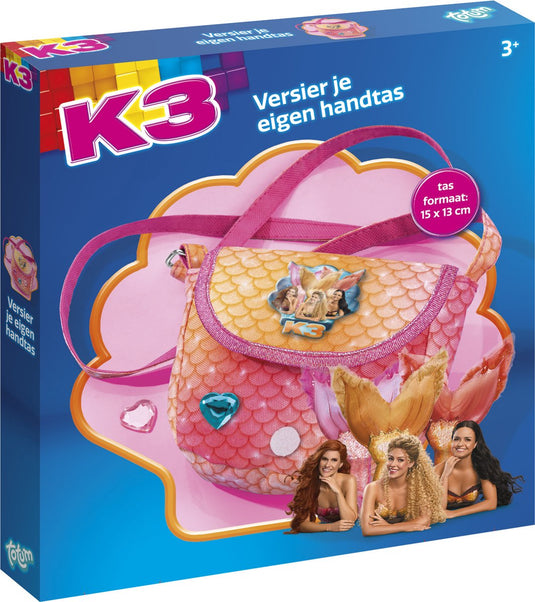 Totum k3 knutsel set handtasje versieren zeemeermin 15 x 13 cm incl. strass hartjes en k3 speelgoed meisjes knutselset