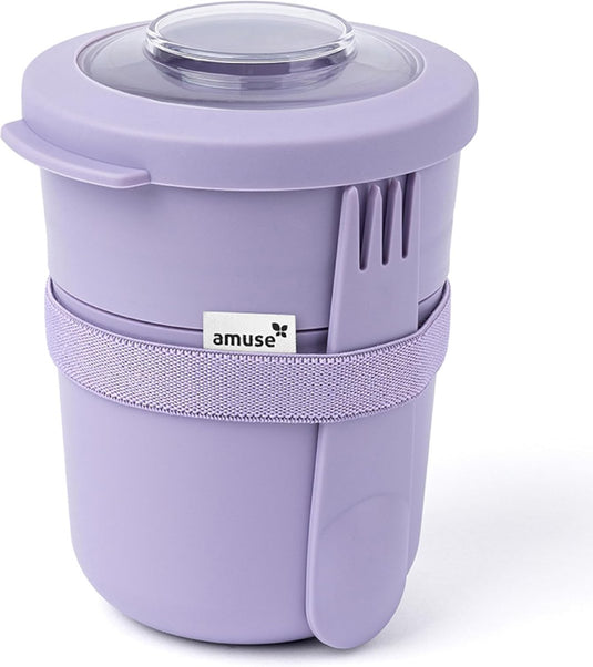 Amuse tylla duo lavender lunchbox - 150ml + 450ml - yoghurt beker to go - perfect afsluitbare muesli beker met spork - lekvrije lunchpot - bpa-vrije soepbeker – paars