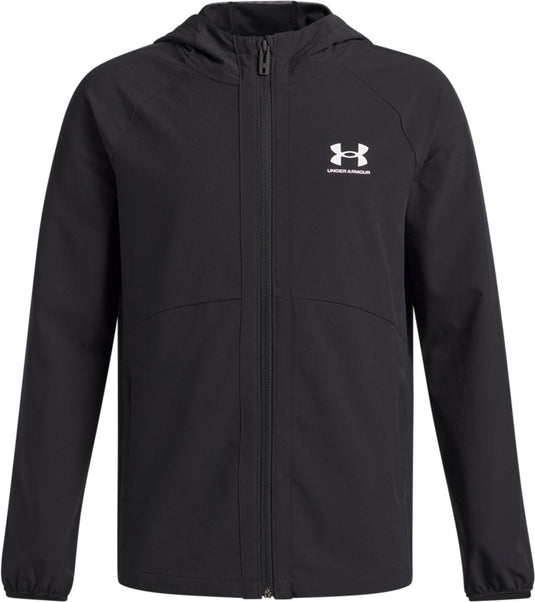 Under armour ua vibe woven windbreaker-blk jongens sportjas - zwart - wit