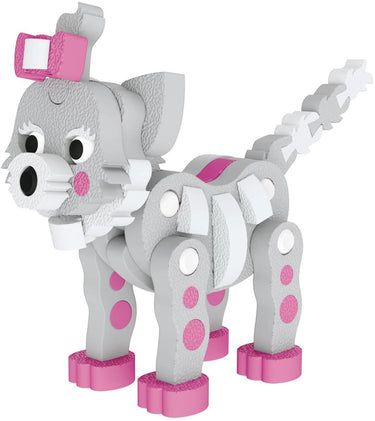 Eddy toys 3d puzzel kat - 62 stuks bouwset - puzzel 3d figuur kat - zelf in elkaar te zetten model - grijs met roze details - vanaf 3 jaar