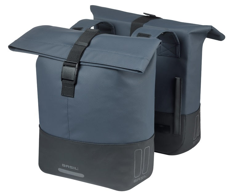 Load image into Gallery viewer, Basil dubbele fietstas cove 28-32l 14 x 29 x 36 cm - blauw zwart
