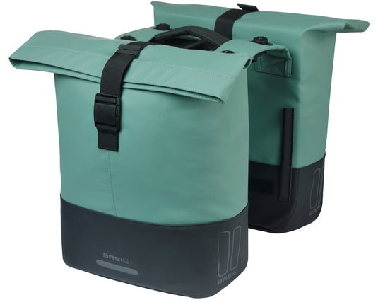 Basil dubbele fietstas cove mik 28-32l 14 x 29 x 36 cm - groen zwart