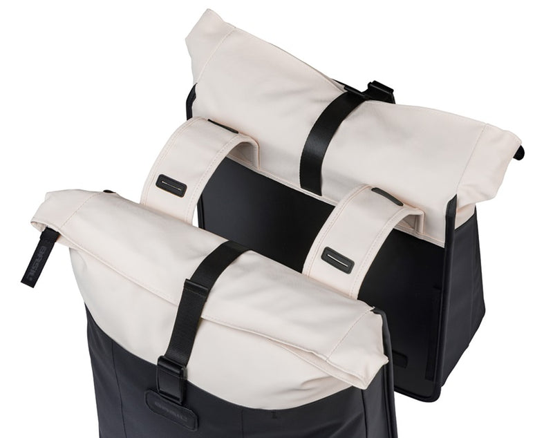 Load image into Gallery viewer, Basil dubbele fietstas vive 28-35l 14 x 30 x 38 cm - wit zwart
