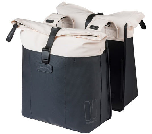 Basil dubbele fietstas vive 28-35l 14 x 30 x 38 cm - wit zwart