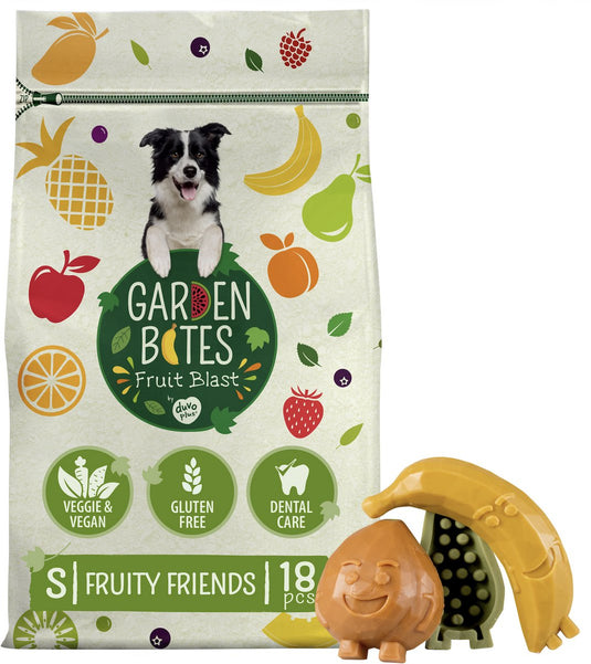 Garden bites duvoplus - fruity friends hondensnacks - hondensnoepjes - vegetarisch glutenvrij - small 18st