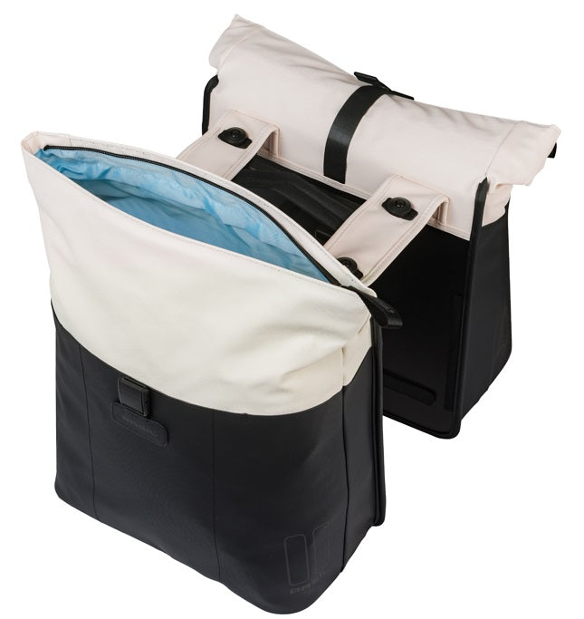 Load image into Gallery viewer, Basil dubbele fietstas vive mik 28-35l 14 x 30 x 38 cm - wit zwart
