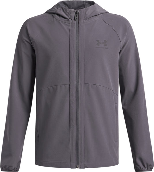 Under armour ua vibe woven windbreaker-gry jongens sportjas - castlerock - zwart