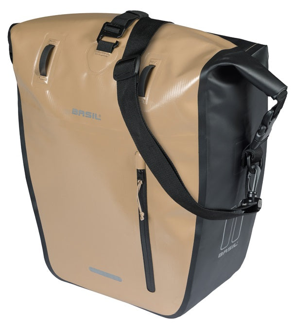 Load image into Gallery viewer, Basil enkele fietstas rivo l tarpaulin mik 25-31l 14 x 28 x 43 cm - zand zwart
