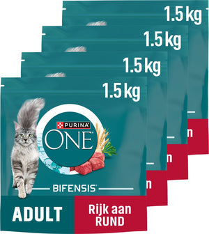 Purina one purina® one® adult - kattenbrokjes - rund volkoren granen - 4 x 1.5 kg
