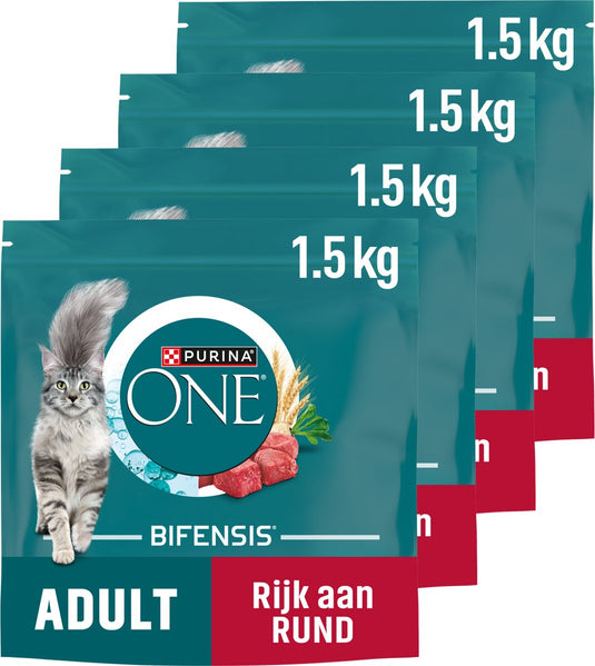 Purina one purina® one® adult - kattenbrokjes - rund volkoren granen - 4 x 1.5 kg