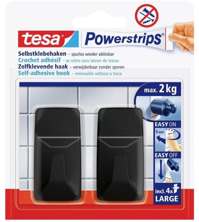 Load image into Gallery viewer, Tesa black hooks l powerstrips kleefhaak groot vierkant (b x h) 20 mm x 50 mm zwart inhoud: 2 stuk(s)
