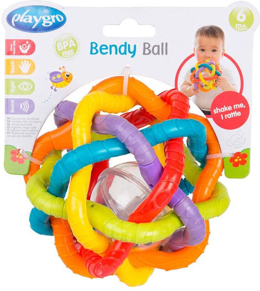 Playgro buigbare bendy ball - grijp- en bijtspeelgoed - incl rammelaar - activiteitenbal- baby bal - baby speelgoed - educatief baby speelgoed - speelgoed baby - activity centre - rammelaar - activiteiten speelgoed - cadeau - stimuleert ontwikkeling