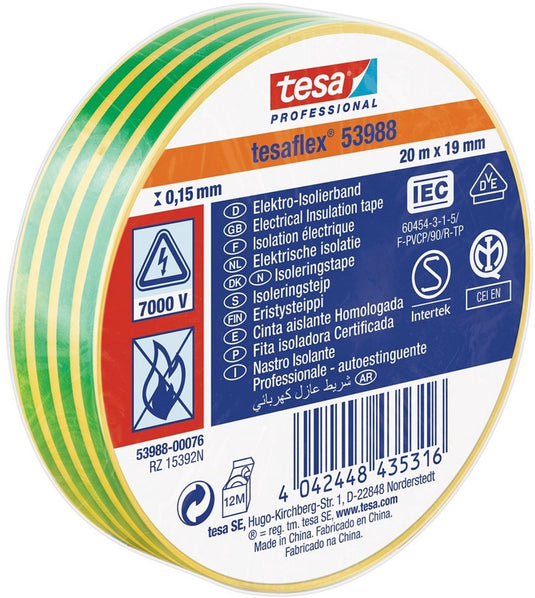 Tesa professional tesa isolatietape 19mm - 20 meter - groen geel