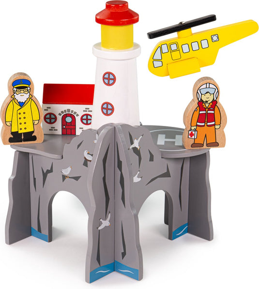 Bigjigs rail houten vuurtoren met treintunnel