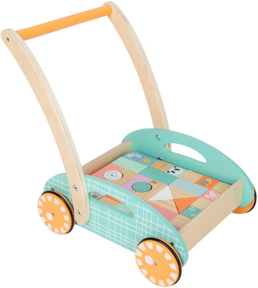 Small foot - houten baby walker loopwagen met blokken pastel, 35dlg.