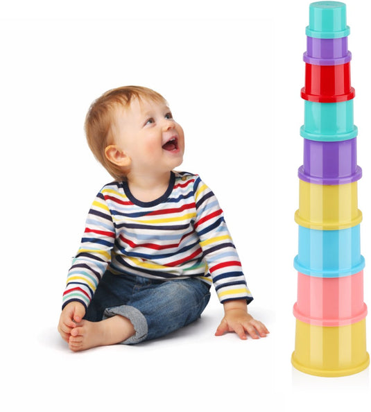 Let's play let’s play stapelbekers - stapel cups speelgoed baby - stack up cups babyspeelgoed - stapeltoren bekers 9 stuks - educatief speelgoed baby - multicolor
