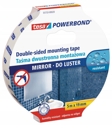 Tesa ® powerbond - dubbelzijdige montageband - waterbestendig - hoge hechting - ideaal voor spiegels - 5m - 19mm
