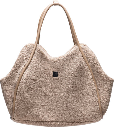 Designed by lotte tebby draagtas hond - hondentas - voor kleine honden - teddy-stof - beige - 43x18x35 cm