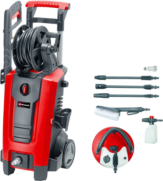 Einhell elektrische hogedrukreiniger tc-hp 170 - 2300 w - max. 170 bar - 420 l u - incl. 10m hogedrukslang, pistool, lans, diverse sproeiers, borstel, schuimsproeier en terrasreiniger met reservoir