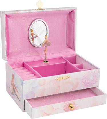 Goki muziekdoos - ballerina - zwanenmeer - met opbergvakjes en schuif - roze - 3 jaar