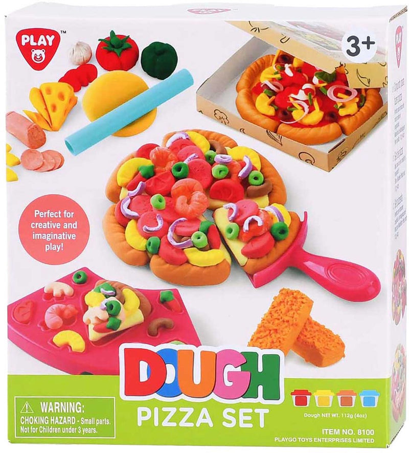 Load image into Gallery viewer, Playgo pizza kleiset speelgoed - 4 kleipotjes creatief spelen.
