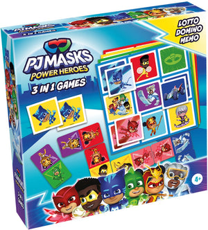 Tactic pj masks 3-in-1 spellenverzameling – kaartspel – lotto – domino – memo – kinderspel vanaf 4 jaar